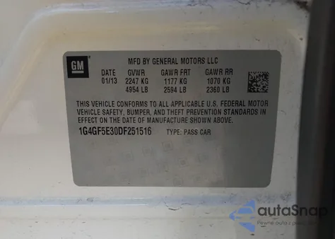 2013 Buick Lacrosse Premium 1 Group из США, поврежденный, VIN 1G4GF5E30DF251516